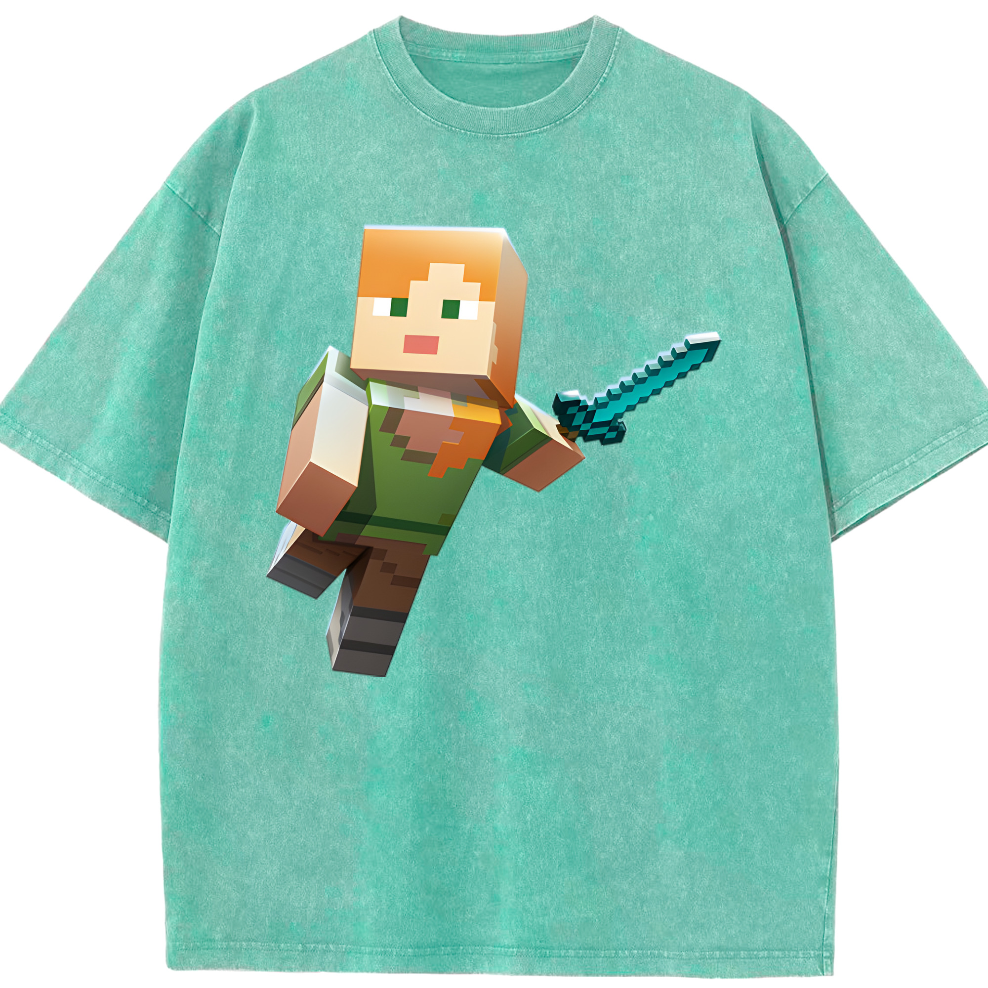 （画像用） マインクラフト ブロックの世界 Minecraft MC Block world 綿100% ヴィンテージ風 半袖Tシャツ（フロントプリント）
